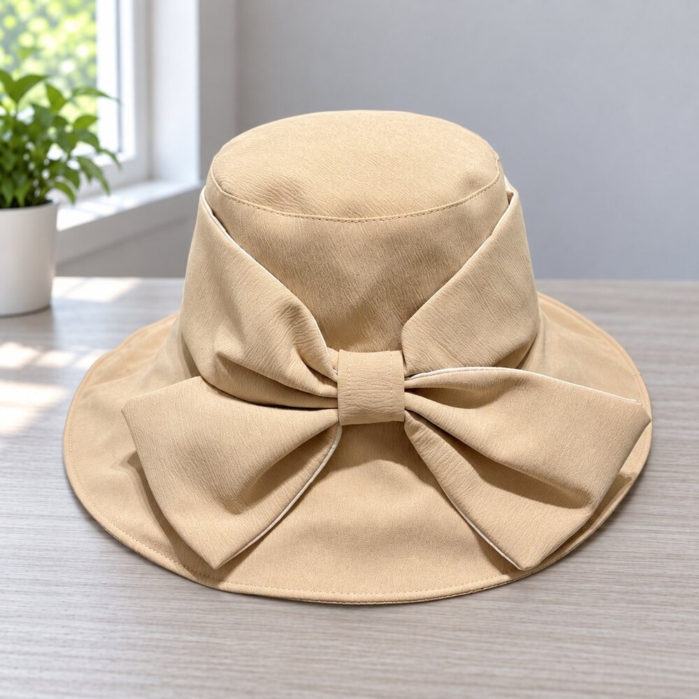 Prada Beige Wide Brim Bow Bucket Hat - Picture 4 of 6